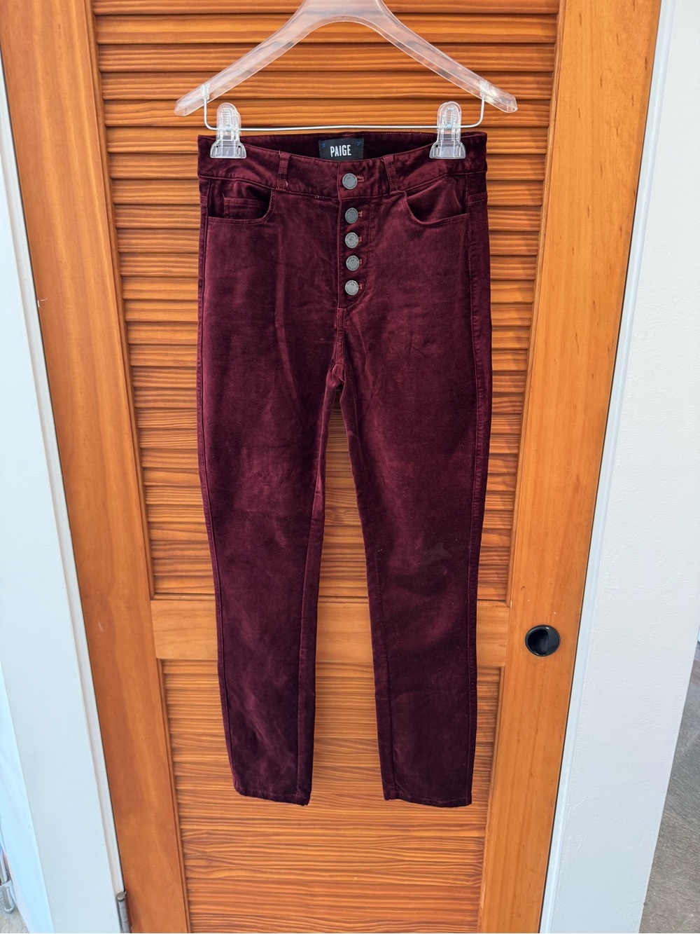 PAIGE Women's Burgundy Corduroy High-Rise Button-Fly Skinny Pants